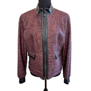 WORTH New York Wool Jacket Blazer Tweed Womens 12 Full Front Zipper Ribbed Cuffs